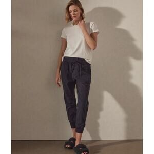 James Perse Women 3 US L Mixed Media Pant Jogger French Navy Blue Pocket Stretch